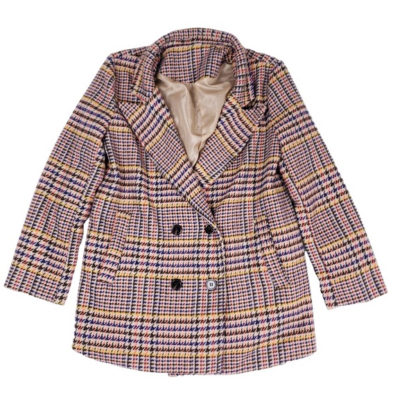 SHEIN Jackets & Blazers - SHEIN Plaid Double Breasted Blazer Coat Women S Houndstooth Preppy Academia Chic